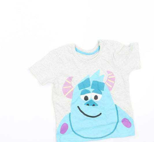Front view of George Baby Grey Animal Print Basic T-Shirt, size 3-6, Months - Sulley