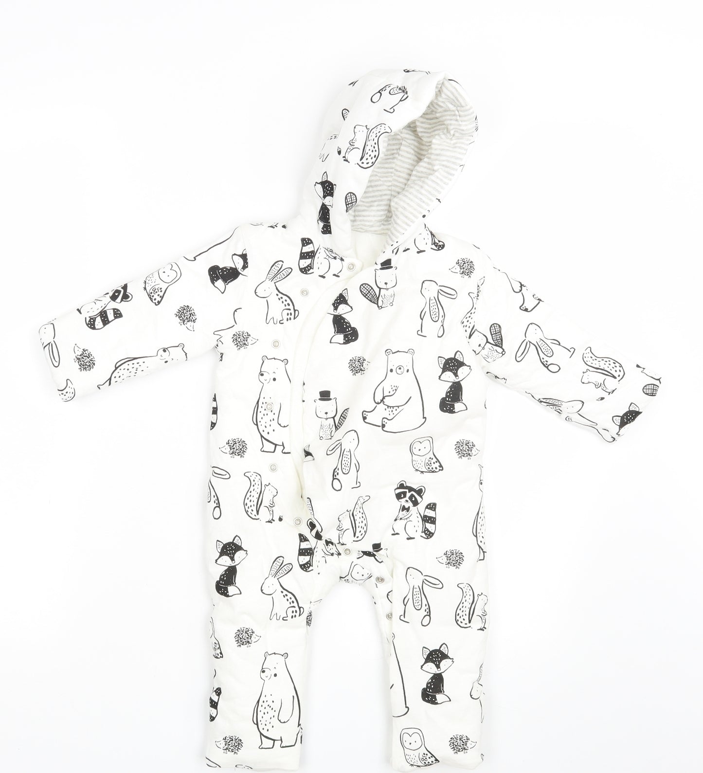 George Baby White Animal Print  Babygrow One-Piece Size 6-9 Months  - Inside Leg 10 Inches