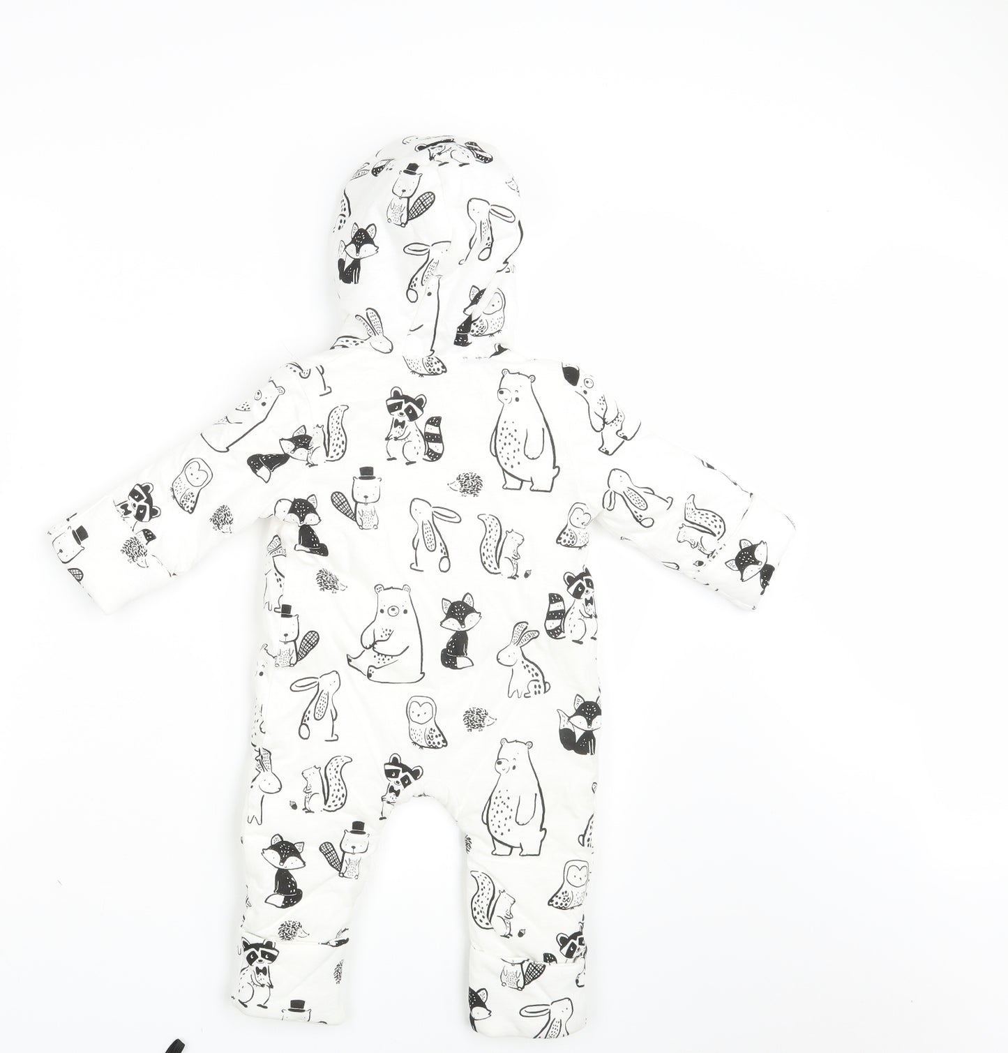 George Baby White Animal Print  Babygrow One-Piece Size 6-9 Months  - Inside Leg 10 Inches