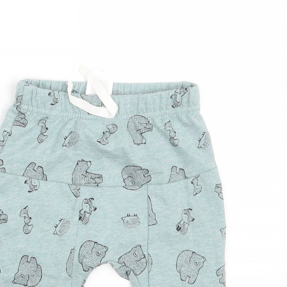 Rabbit & Bear Baby Green Animal Print  Jogger Leggings Size 6-9 Months  - Waist 16in; Inside  leg 8in