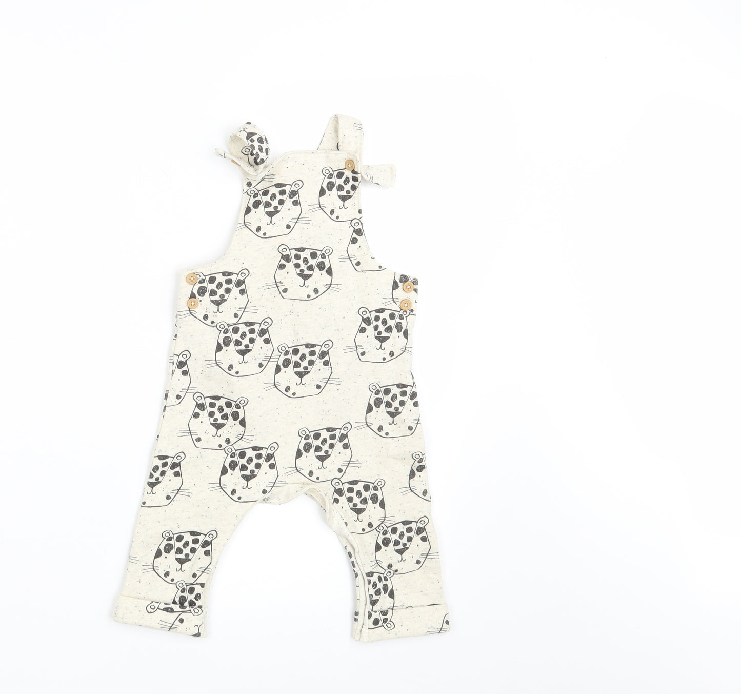 NEXT Girls Ivory Animal Print  Pinafore/Dungaree Dress  Size 6-9 Months  - Inside Leg 10 Inches