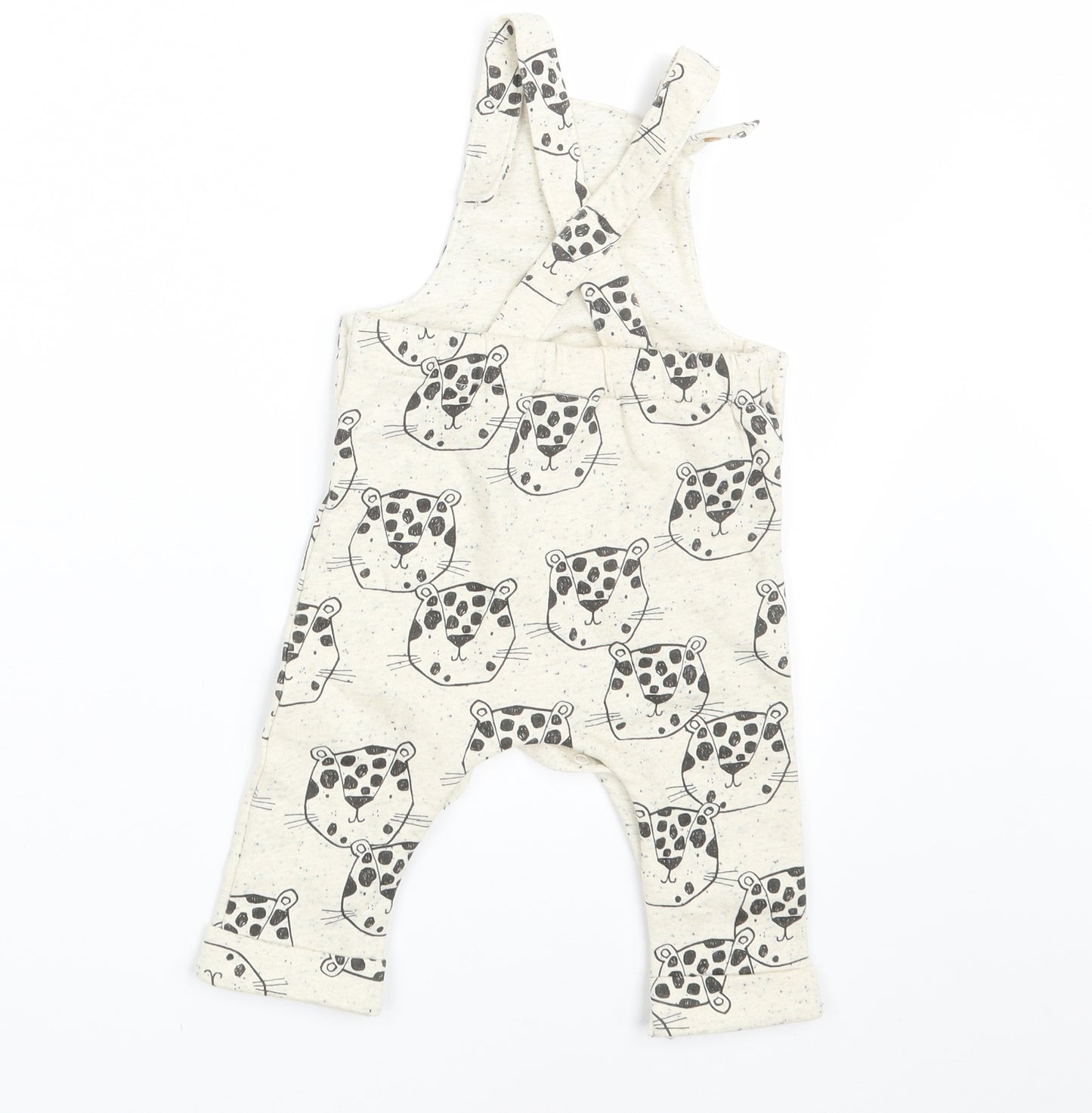 NEXT Girls Ivory Animal Print  Pinafore/Dungaree Dress  Size 6-9 Months  - Inside Leg 10 Inches