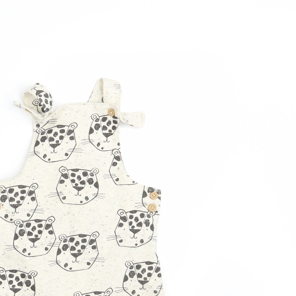 NEXT Girls Ivory Animal Print  Pinafore/Dungaree Dress  Size 6-9 Months  - Inside Leg 10 Inches