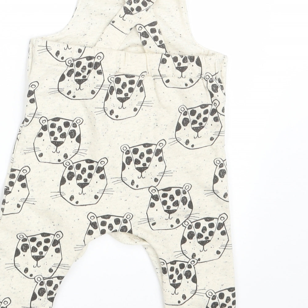 NEXT Girls Ivory Animal Print  Pinafore/Dungaree Dress  Size 6-9 Months  - Inside Leg 10 Inches