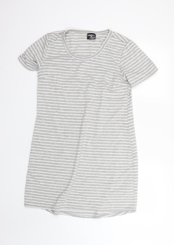 cool Womens Grey Striped  T-Shirt Dress  Size M