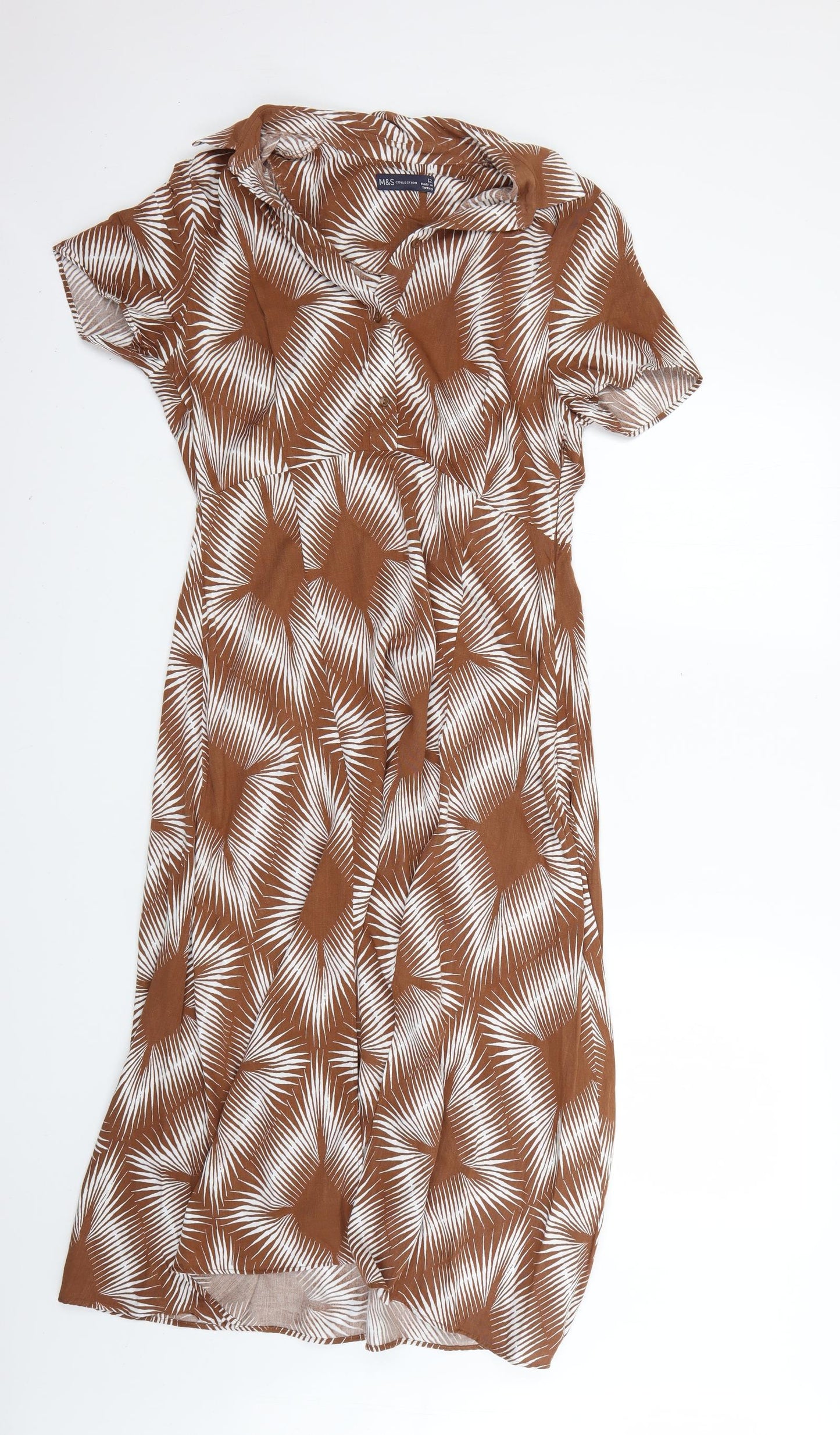 Marks and Spencer Womens Brown Geometric  Shirt Dress  Size 12