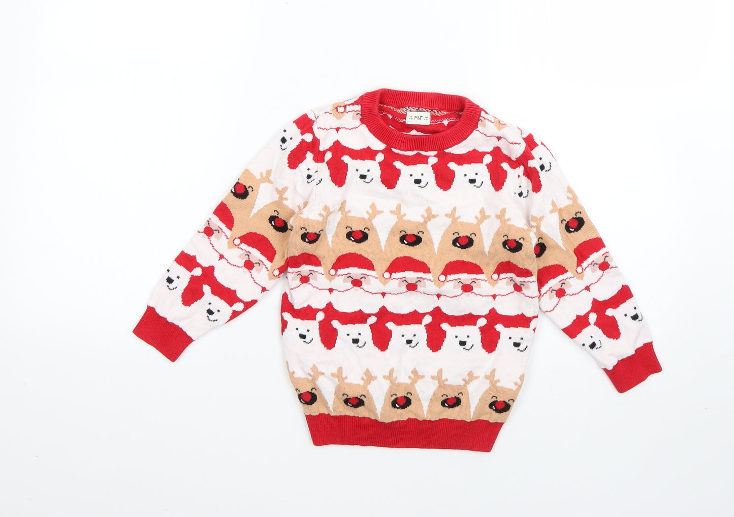 F&F Boys Multicoloured Geometric  Pullover Jumper Size 4-5 Years  - Christmas