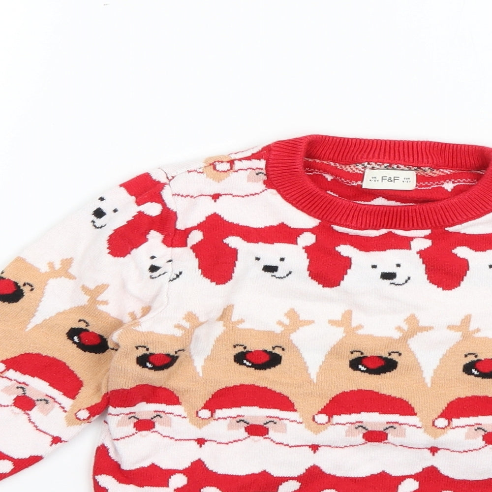 F&F Boys Multicoloured Geometric  Pullover Jumper Size 4-5 Years  - Christmas
