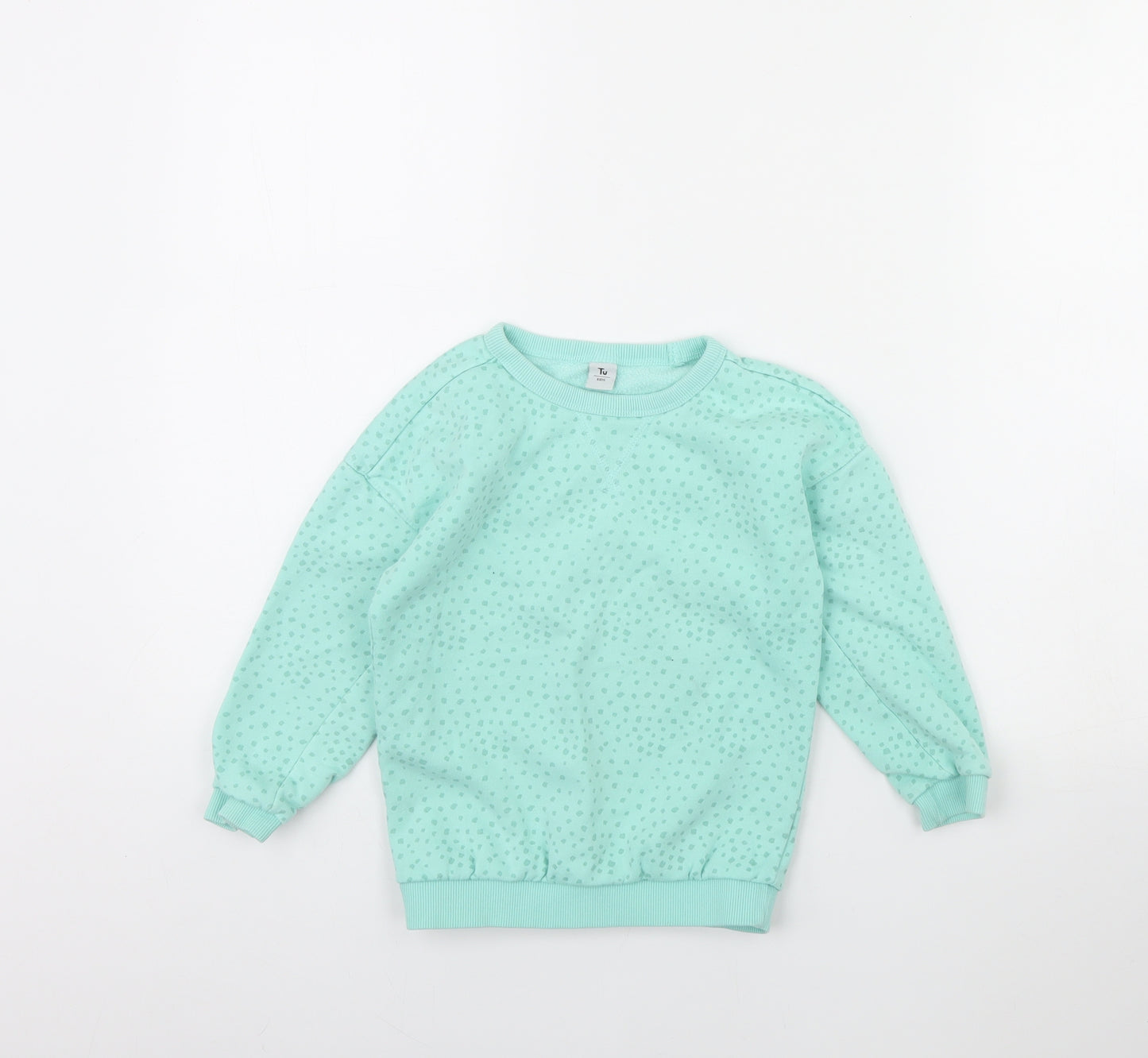 TU Girls Green Polka Dot  Pullover Jumper Size 4 Years