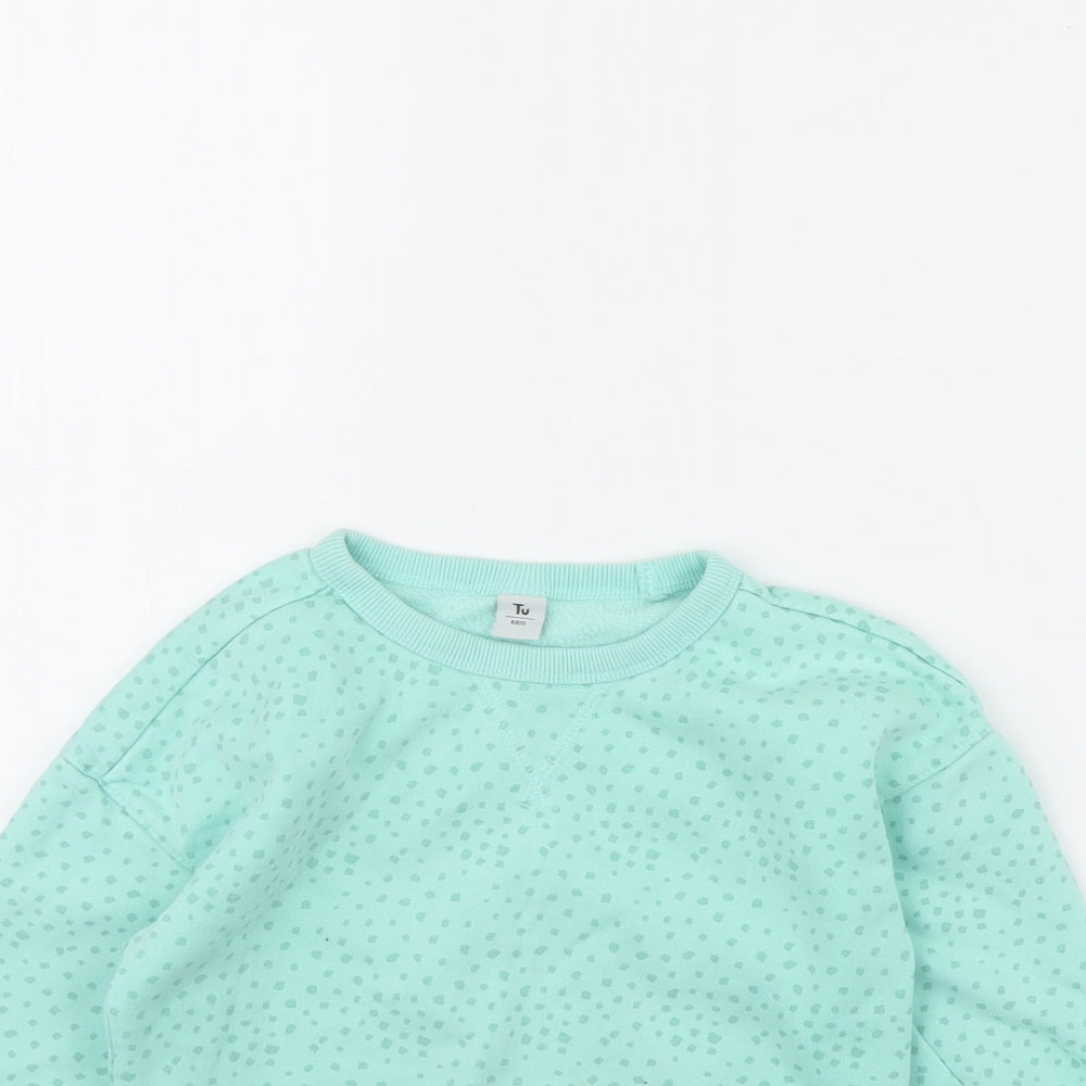 TU Girls Green Polka Dot  Pullover Jumper Size 4 Years