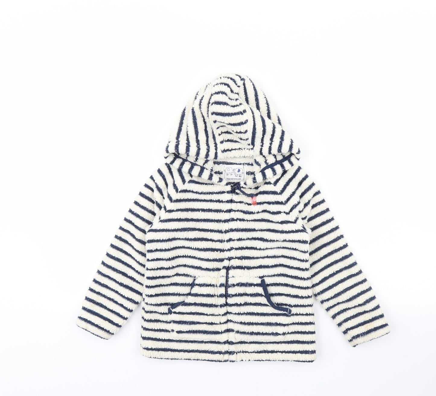 NEXT Girls White Striped Fleece Jacket  Size 5 Years