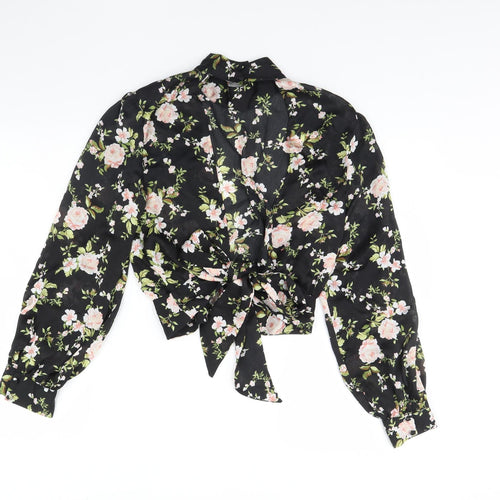 Topshop Womens Black Floral  Basic Blouse Size 6