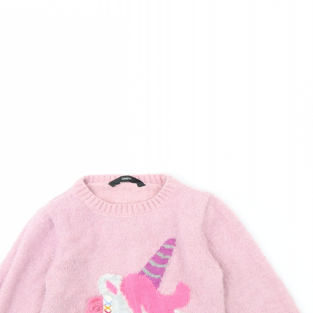 George Girls Pink   Pullover Jumper Size 4 Years  - Unicorn