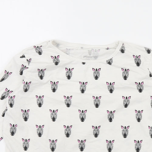 Pepperts Girls White Animal Print  Basic T-Shirt Size 11 Years