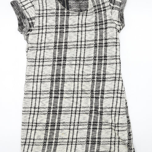Select Womens White Plaid Jersey T-Shirt Dress  Size 10