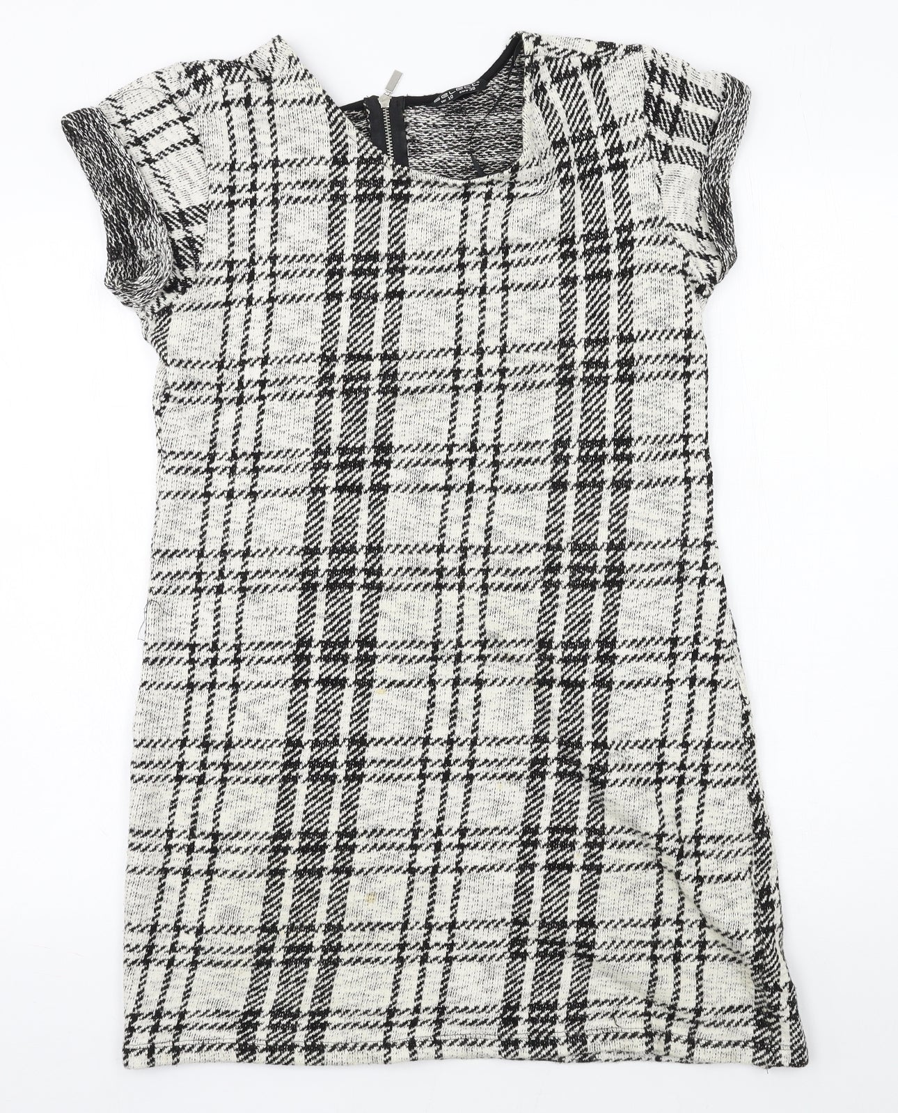 Select Womens White Plaid Jersey T-Shirt Dress  Size 10