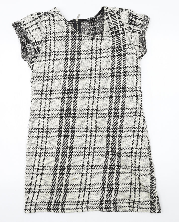 Select Womens White Plaid Jersey T-Shirt Dress  Size 10
