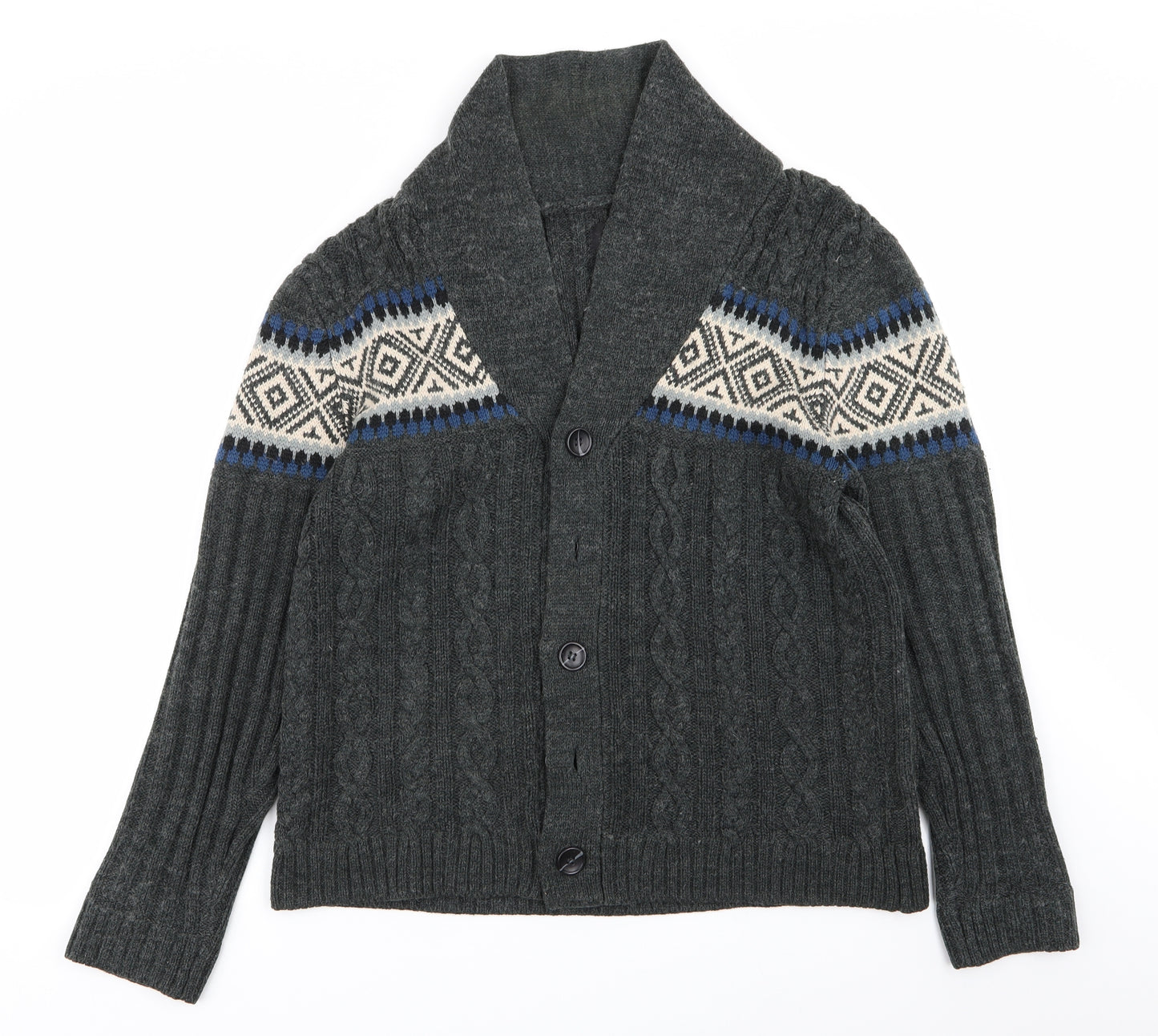 F&F Mens Grey Geometric  Cardigan Jumper Size M