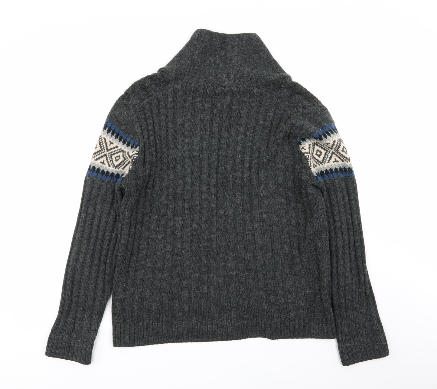 F&F Mens Grey Geometric  Cardigan Jumper Size M