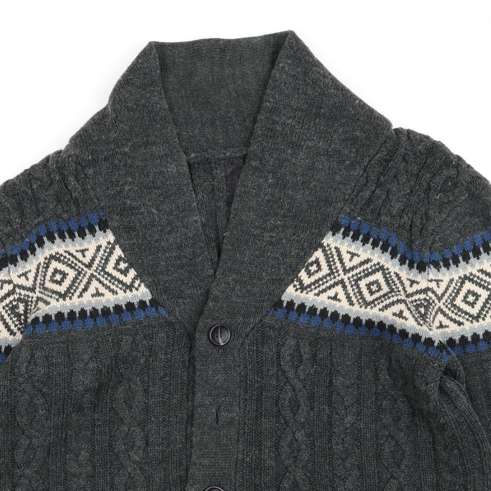 F&F Mens Grey Geometric  Cardigan Jumper Size M