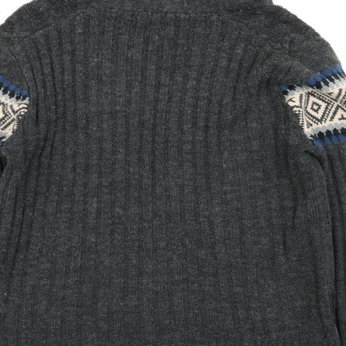 F&F Mens Grey Geometric  Cardigan Jumper Size M