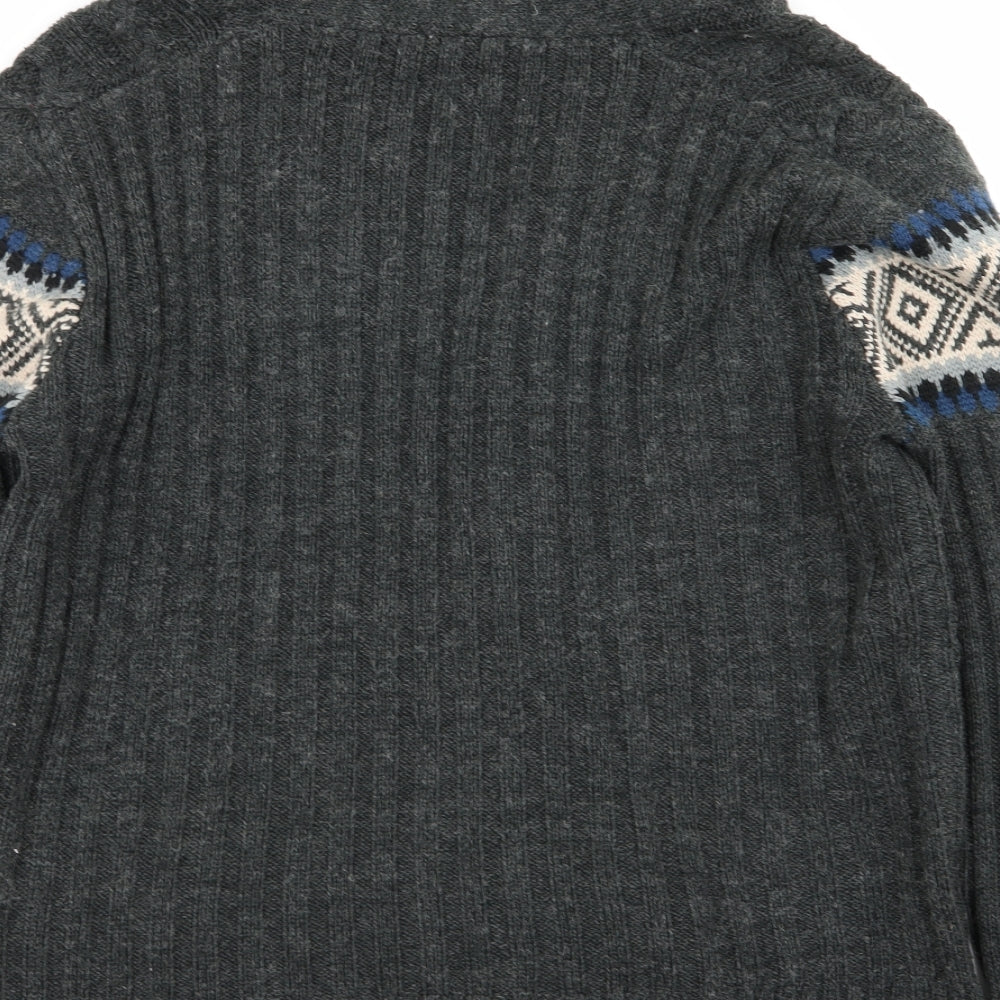 F&F Mens Grey Geometric  Cardigan Jumper Size M