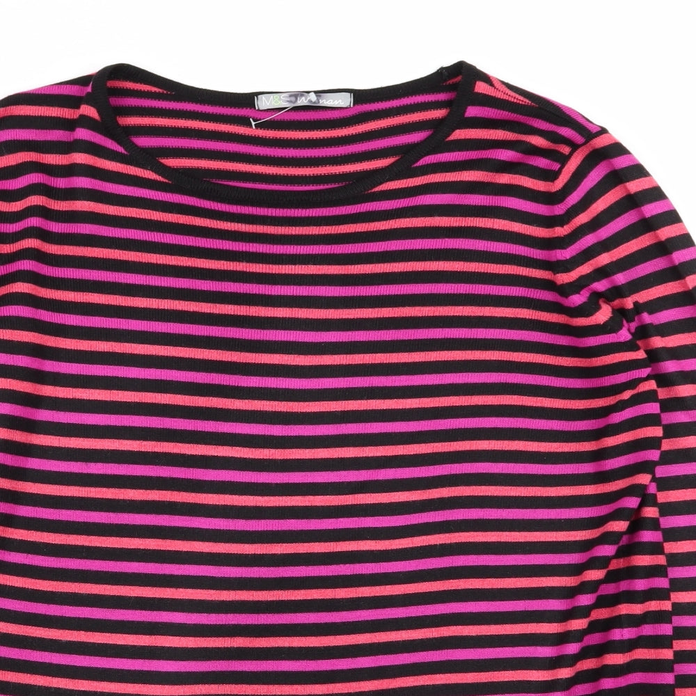 M&S Womens Multicoloured Striped  Basic T-Shirt Size 14