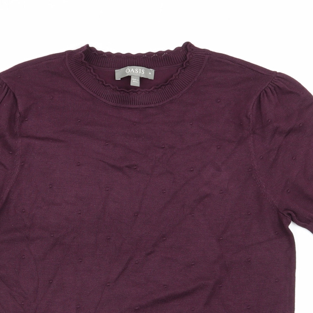 Oasis Womens Purple Polka Dot  Basic T-Shirt Size M