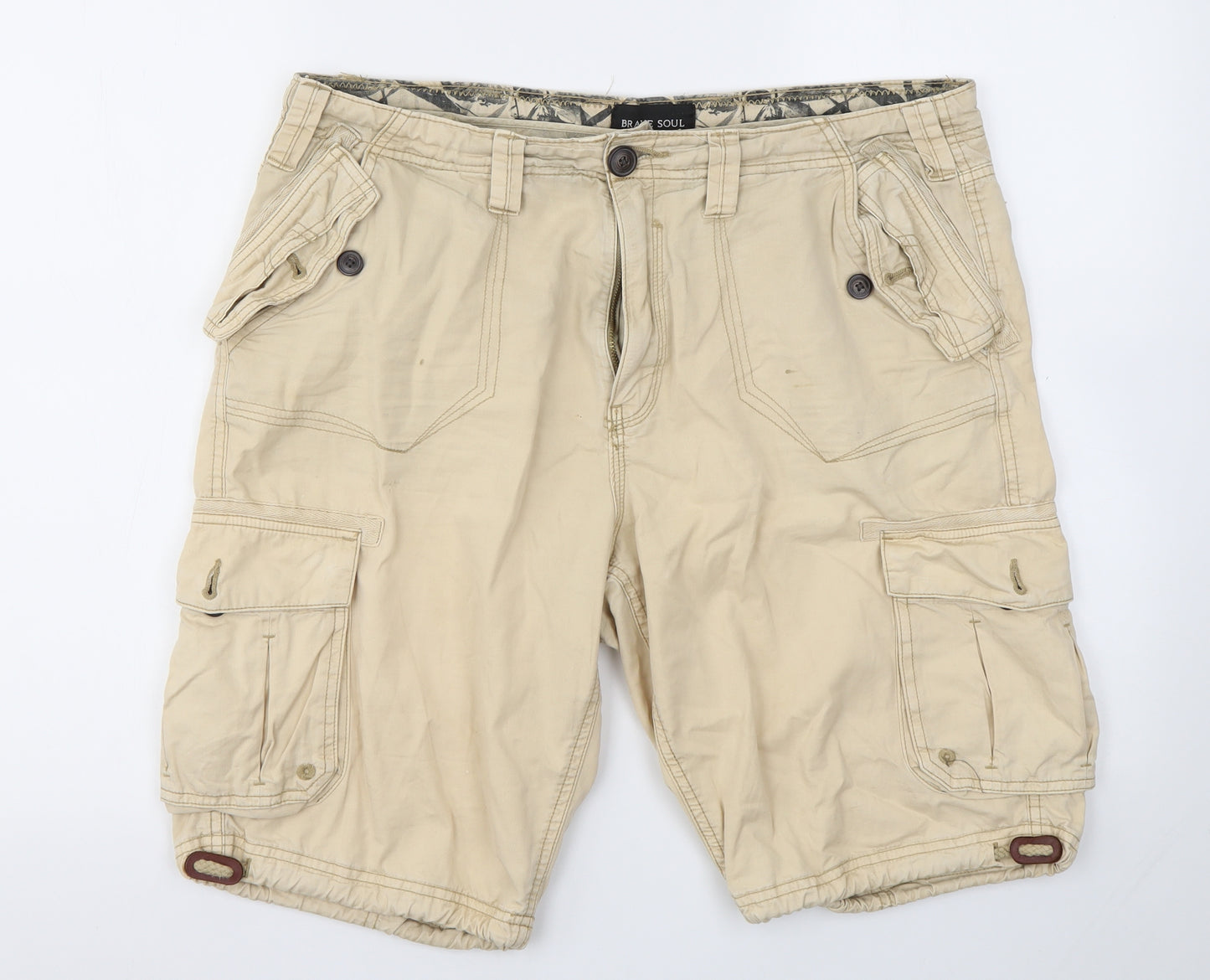 Brave Soul Mens Beige   Chino Shorts Size L