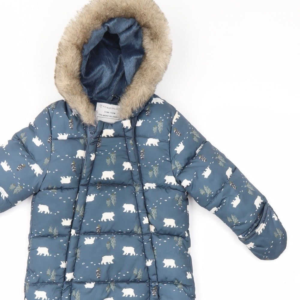 PRIMARK  Boys Blue Floral  Basic Coat Coat Size 6-9 Months