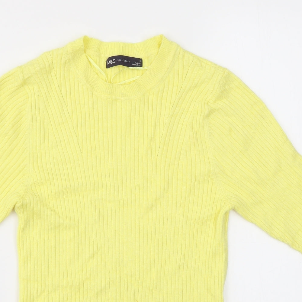 M&S Womens Yellow   Basic T-Shirt Size 8