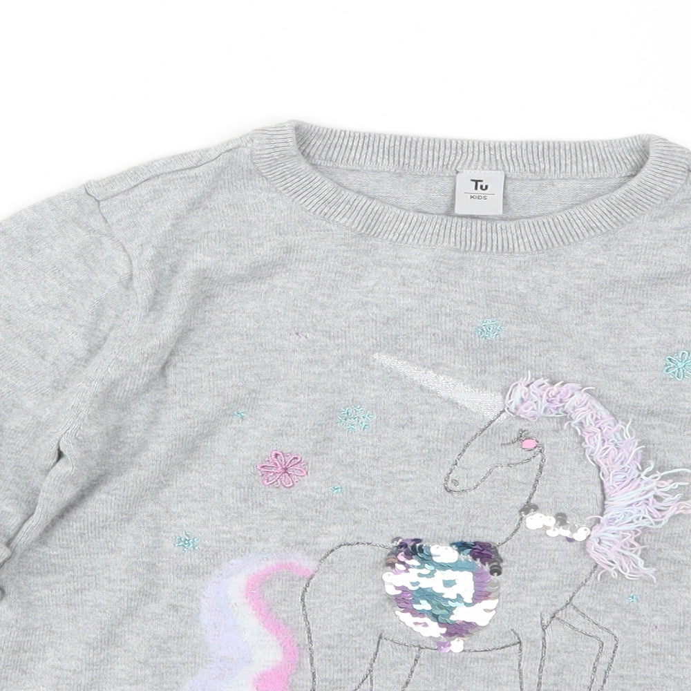 TU Girls Grey   Pullover Jumper Size 9 Years  - unicorn