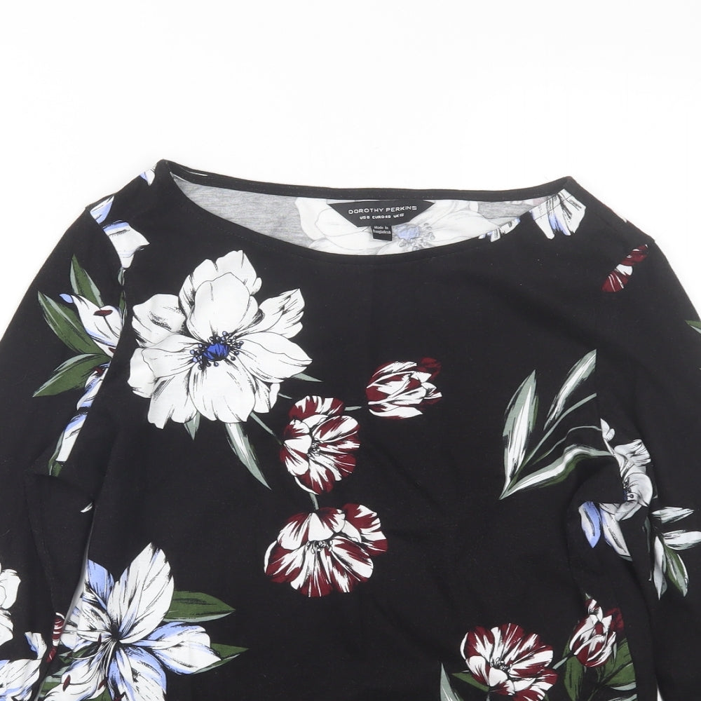 Dorothy Perkins Womens Black Floral  Basic T-Shirt Size 12