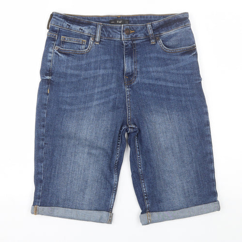 F&F Womens Blue  Denim Bermuda Shorts Size 10