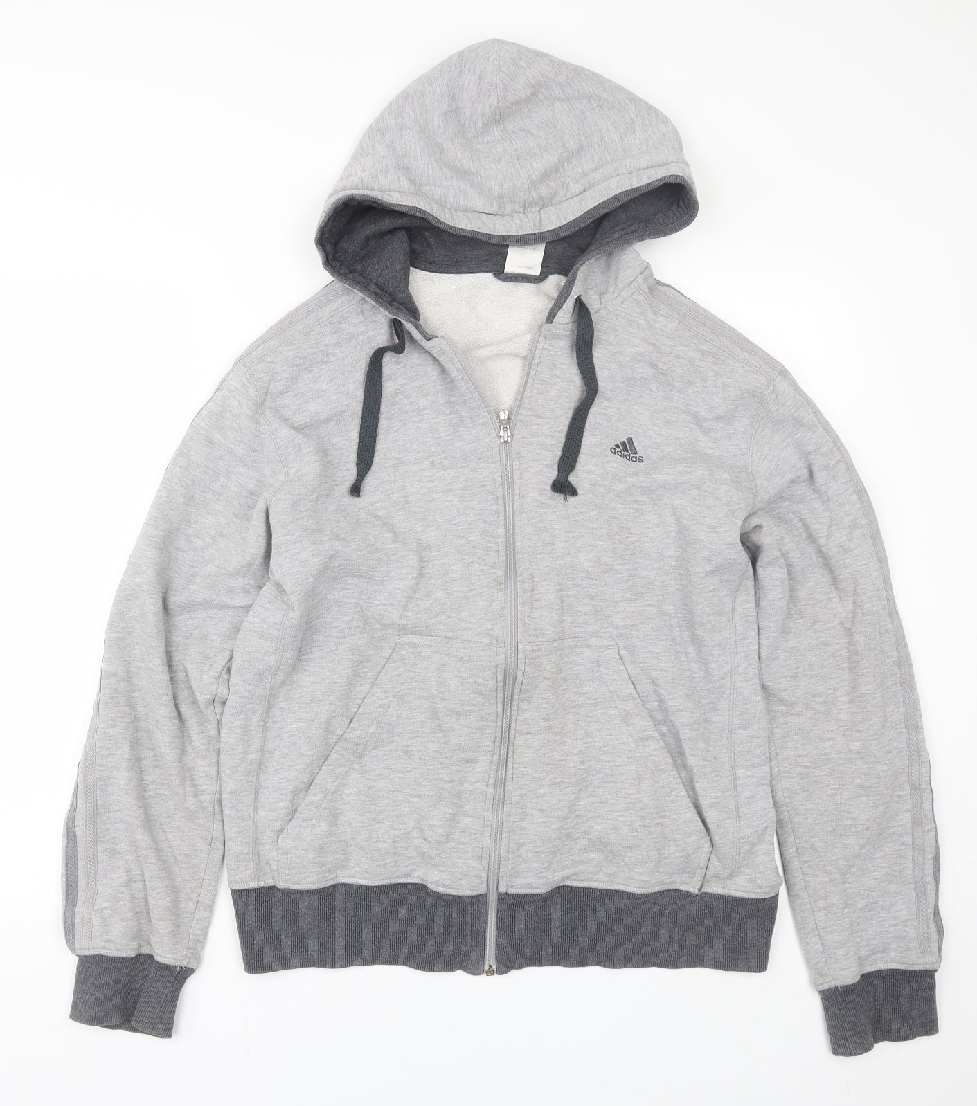 adidas Mens Grey Striped  Full Zip Hoodie Size L