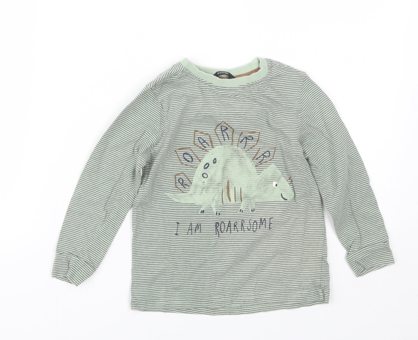 George Boys Green Striped  Basic T-Shirt Size 4-5 Years  - Dinosaur