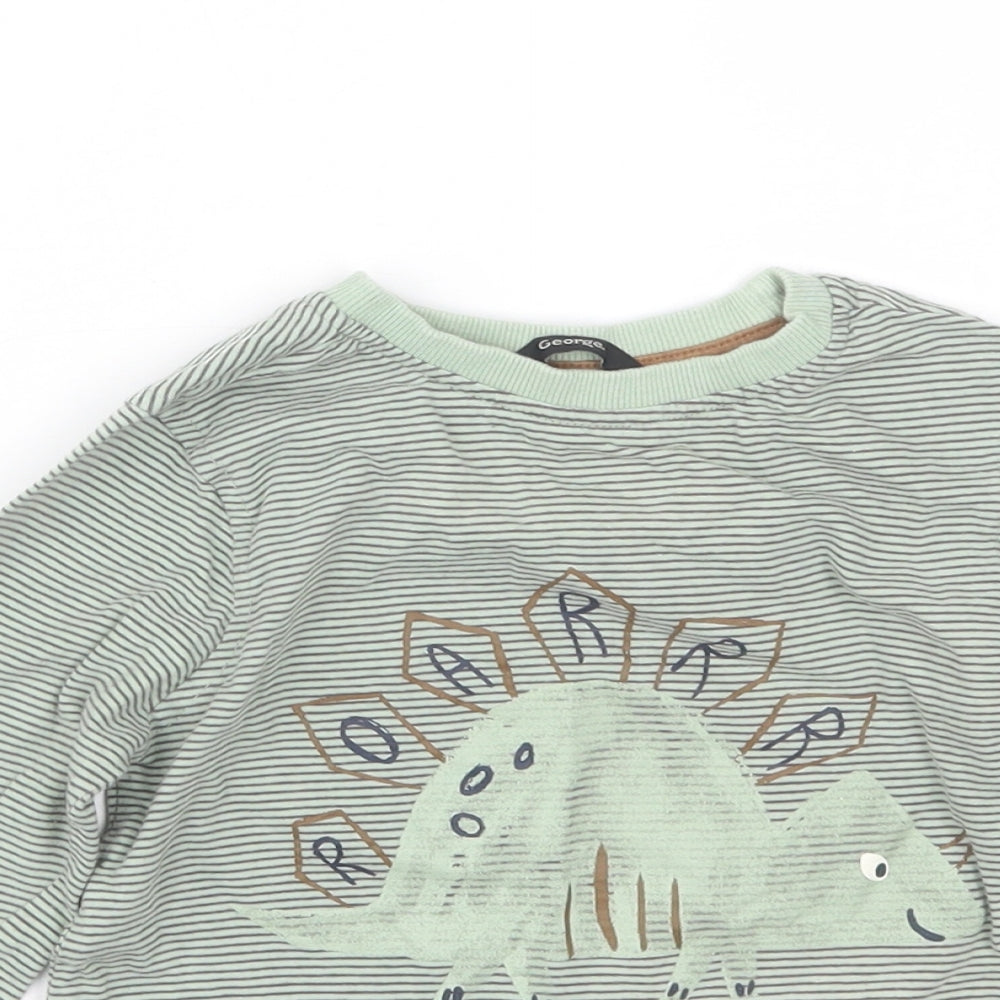 George Boys Green Striped  Basic T-Shirt Size 4-5 Years  - Dinosaur