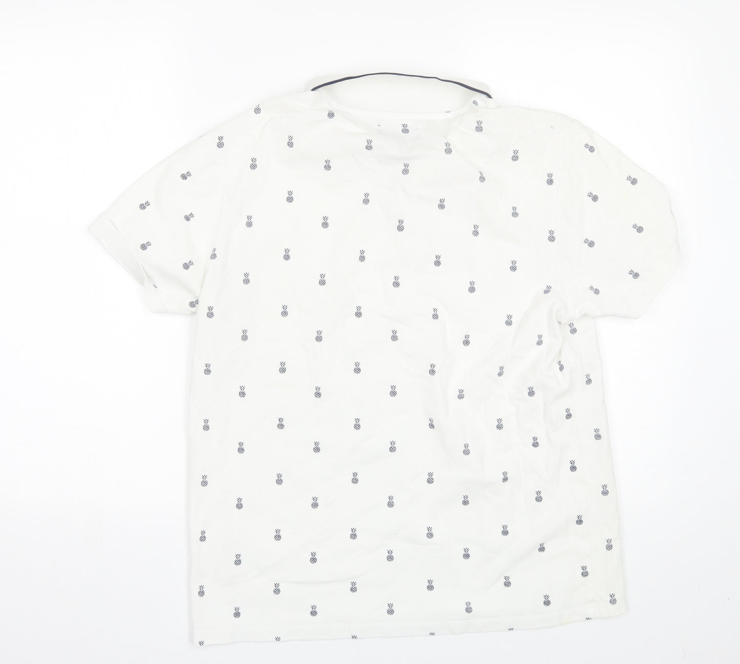 Pull&Bear Mens White Polka Dot   Polo Size M  - Pineapple