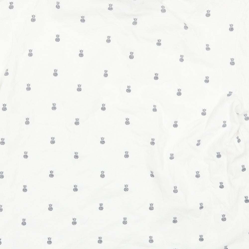 Pull&Bear Mens White Polka Dot   Polo Size M  - Pineapple