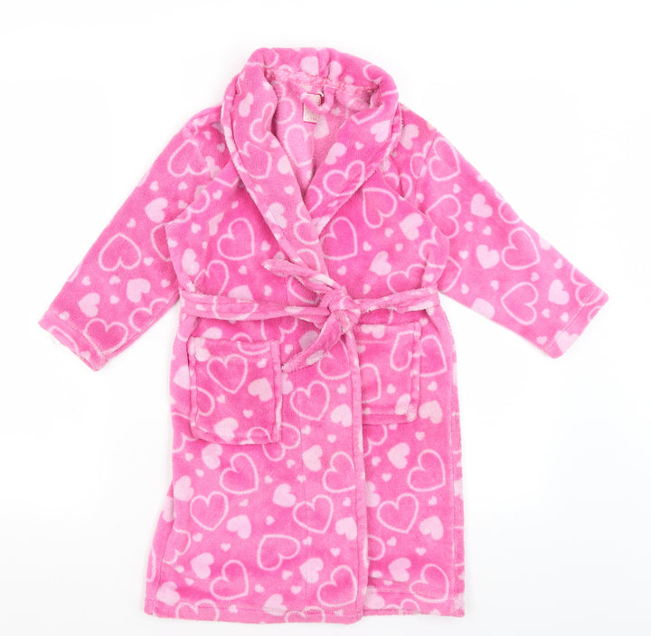 Primark Girls Pink Solid Kimono Gown Size 5-6 Years - Hearts