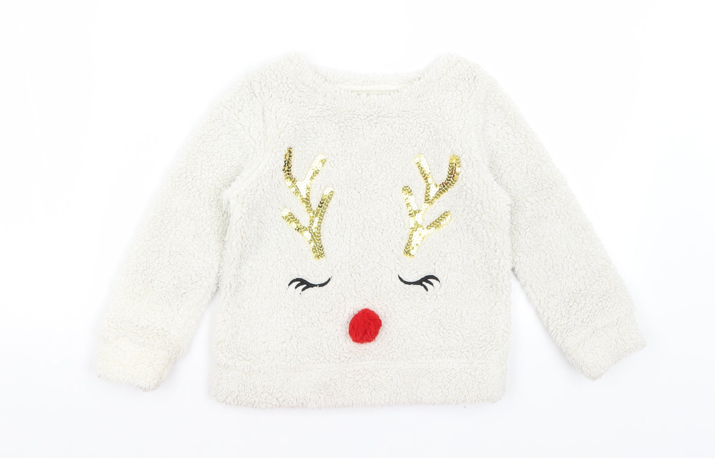 F&F Girls Ivory   Pullover Jumper Size 2-3 Years  - Reindeer
