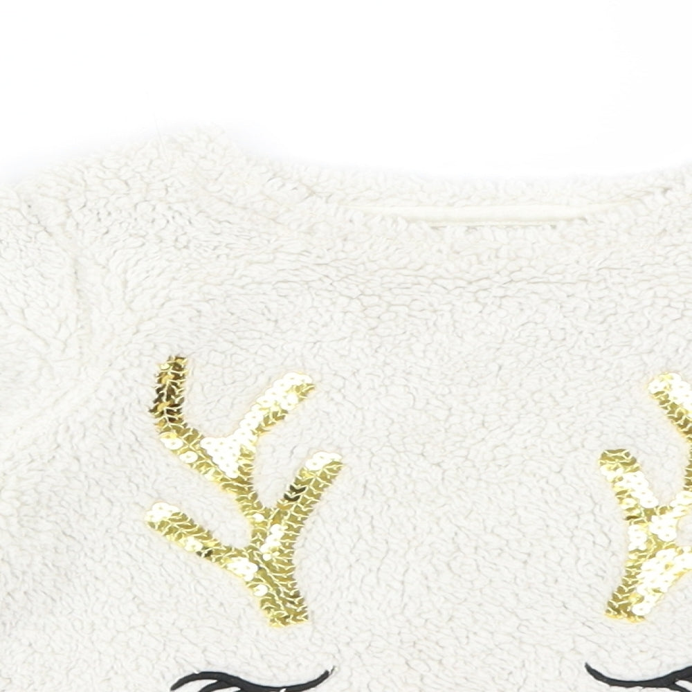 F&F Girls Ivory   Pullover Jumper Size 2-3 Years  - Reindeer