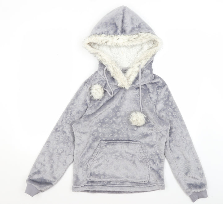 George Womens Silver Animal Print Pullover Hoodie Size 8