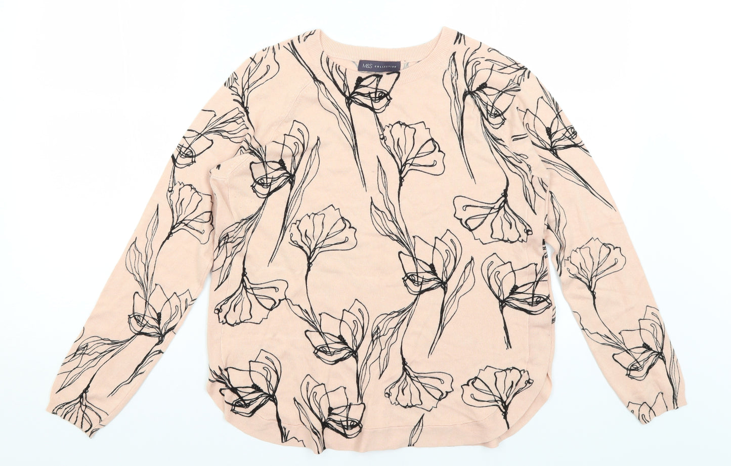M&S Womens Pink Floral  Basic T-Shirt Size 10