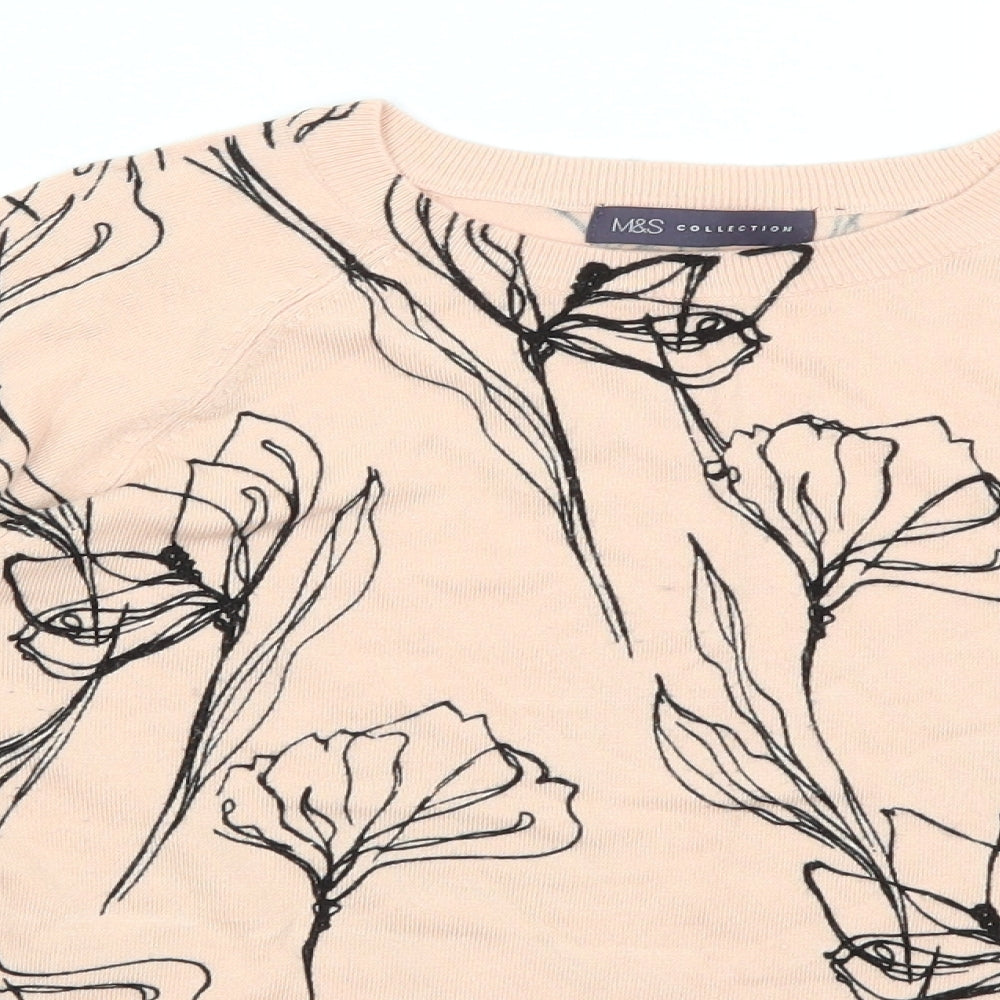 M&S Womens Pink Floral  Basic T-Shirt Size 10