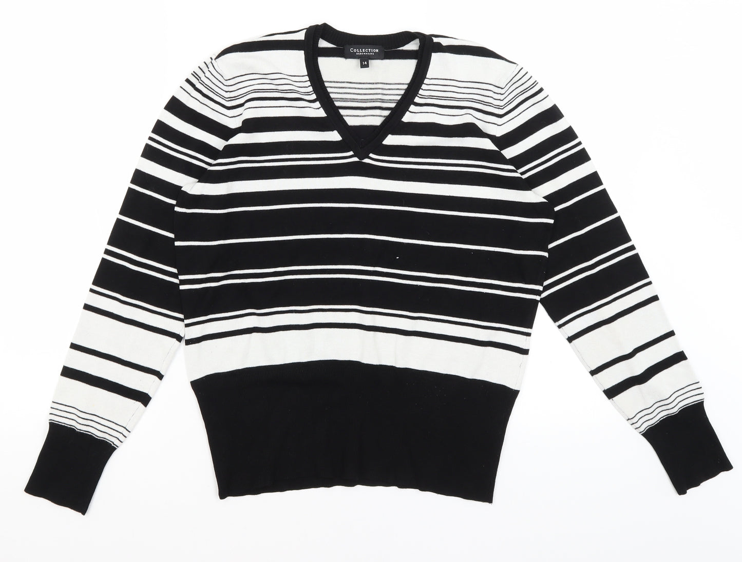 Collection Womens Black Striped  Pullover Jumper Size 14