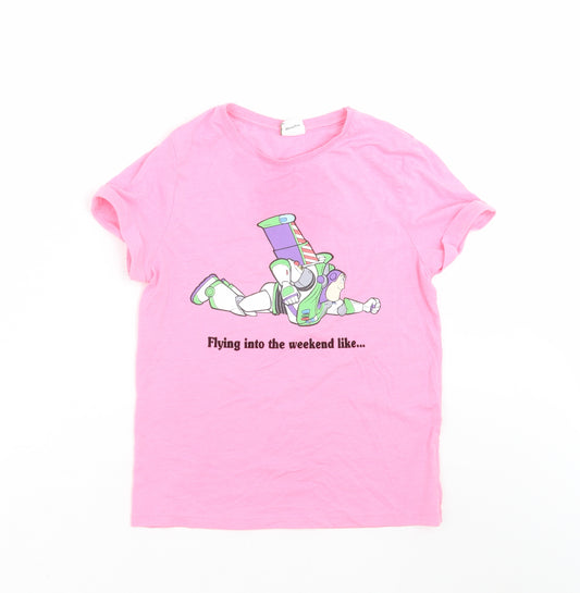 Front view of F&F girls’ pink basic t-shirt, size 10-11, years - buzz lightyear