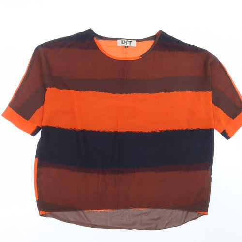 DJT Womens Orange Striped  Basic Blouse Size M