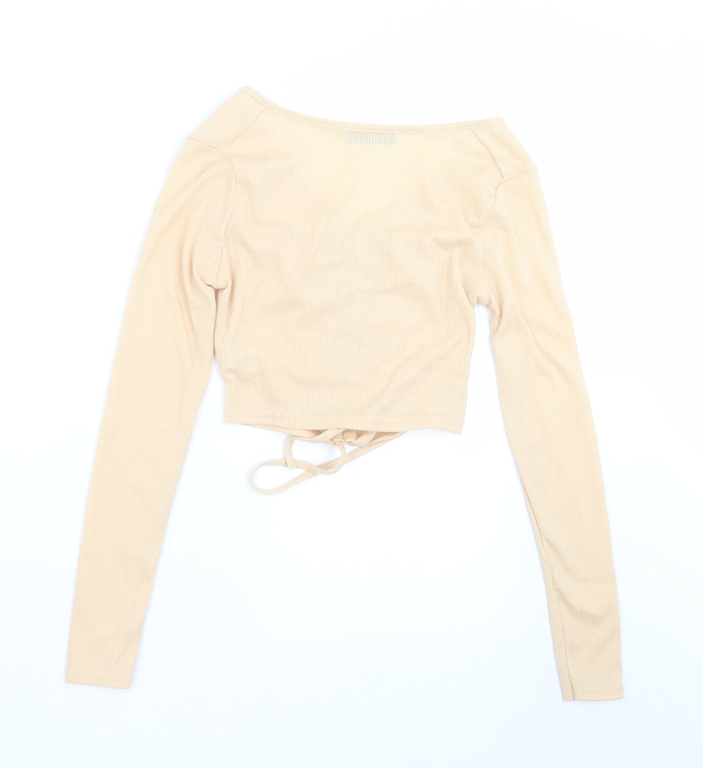 PRETTYLITTLETHING Womens Beige   Cropped T-Shirt Size 8  - ruched