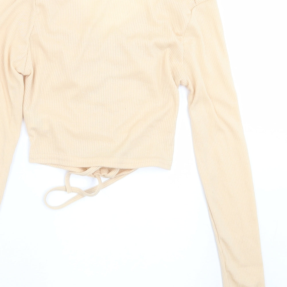 PRETTYLITTLETHING Womens Beige   Cropped T-Shirt Size 8  - ruched